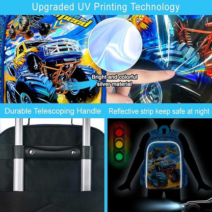 UFNDC 5PCS Kids Suitcase Set for Boys, Car Rolling Luggage with Wheels, Travel Carry on for Children Toddler Elementary