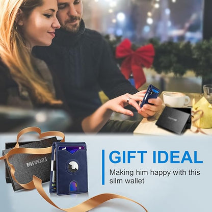 Airtag Wallet for Men,with Money Clip 11 Cards Slim Front Pocket Leather RFID Blocking Wallet with Gift Box