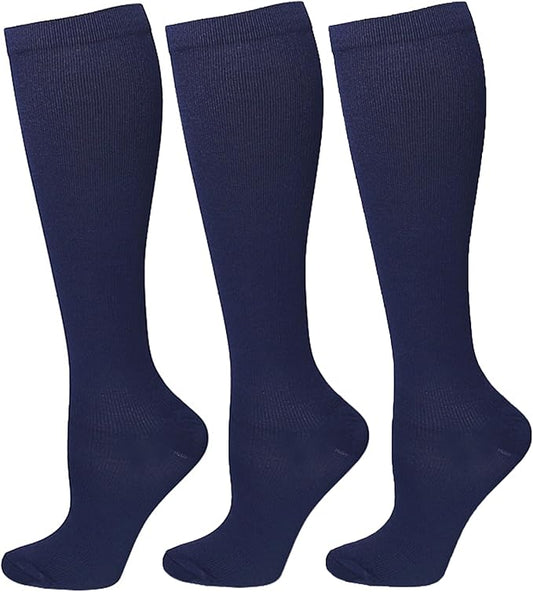 Bestjybt 3 Pairs Compression Socks for Women & Men Circulation 15-20 mmHg Support Socks for Athletic Running Cycling
