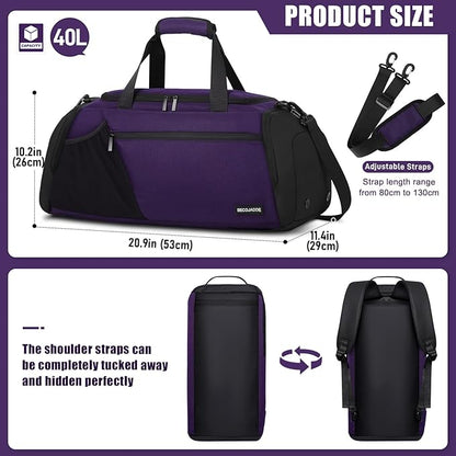 Gym Bags for Men Women 40L Large Gym Backpack Multiple Pockets Sport Duffle Bags with Shoe & Wet Compartment for Workout Travel Weekend Overnight Purple