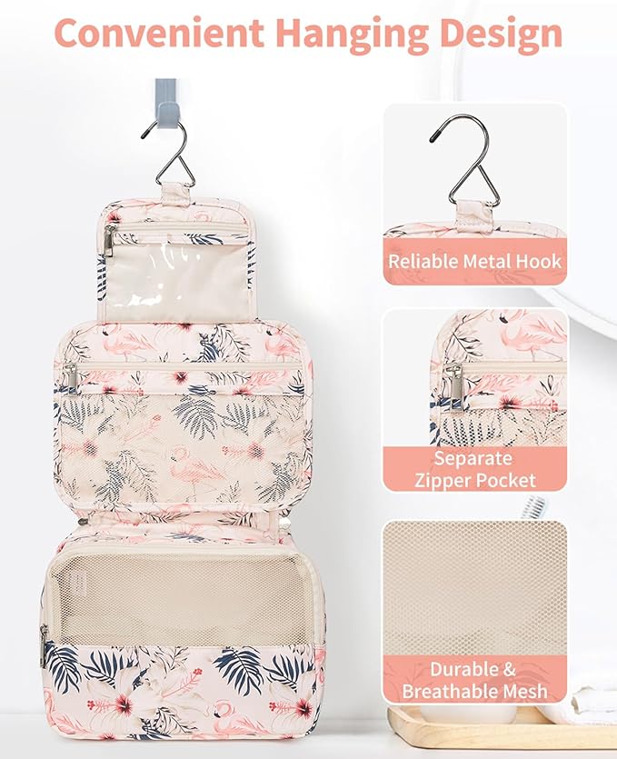 Narwey Small Hanging Travel Toiletry Bag for Women, Travel Bag for Toiletries, Makeup Bag Organizer Cosmetic Bags Make Up Bags for Girls