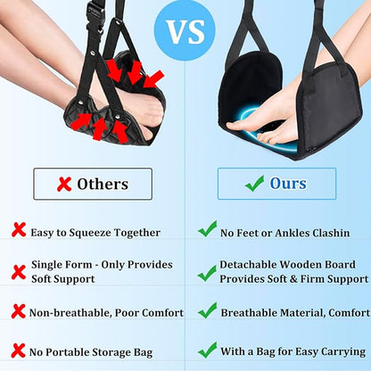 Airplane Travel Foot Hammock Made with Premium Memory Foam, No Collapse Airplane Footrest with Extended Adjustment Strap, Foot Hammock & Portable Plane Leg Rest, Provides Relaxation and Comfortable