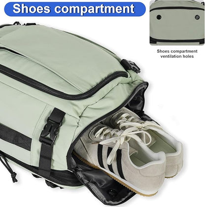 Carry On Travel Backpack with Shoe Compartment Flight Approved Laptop Backpack Expandable Work Business Backpack for Women Men Casual Daypack, Light Green