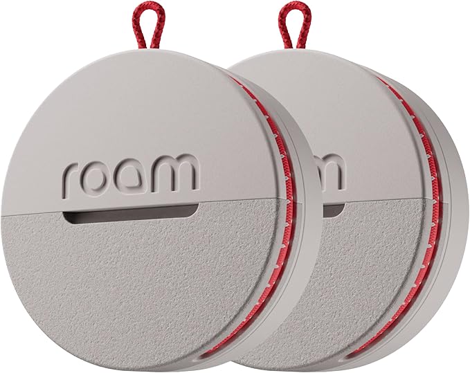 Roam Smart Tracker | Eco-Friendly Travel Tracker with Built-in Elastic Strap | QR Lost & Found, Global Find My Network | Replaceable Battery | No Extra App or Subscription Needed | 2-Pack, Grey
