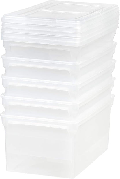 IRIS USA File Box File Organizer w/ Hinged Split Latching Lid for Letter/Legal File, Water Resistant Document Box, BPA-Free, Plastic Storage Bin Tote Organizer, Stackable, Nestable, Clear 44 Qt. 5Pack