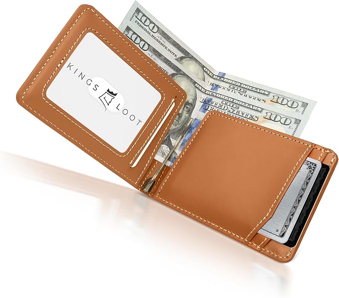 Kings Loot Wallet for Men | Minimalist Slim RFID Blocking Leather Design with Cash Pocket & Card Pull Strap | Holds 1-15 Cards | Stylish & Durable Wallets (Saffron)