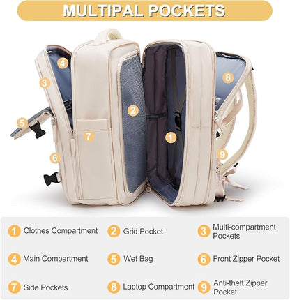 Casual Backpack Traveling Backpack, A-beige, Expandable, Travel Backpacks