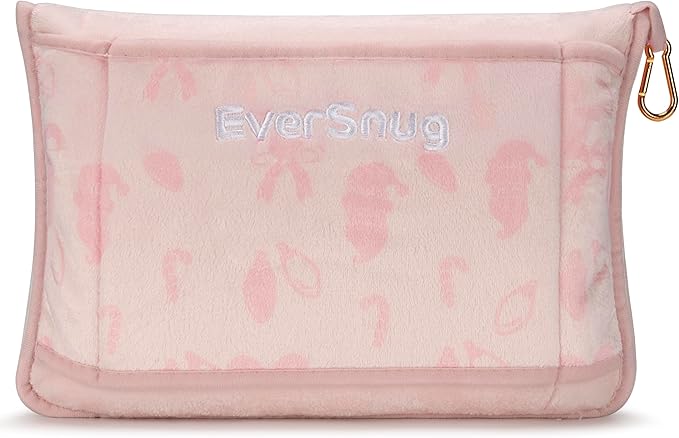 EverSnug Limited Edition Travel Blanket and Pillow - Ultra-Soft, Compact & Lightweight, 65x40 Inches, with Carry Case, Luggage Sleeve & Backpack Clip (Holiday Edition Light Pink)