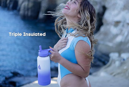 HYDRO CELL Stainless Steel Insulated Water Bottle with Straw - For Cold & Hot Drinks - Metal Vacuum Flask with Screw Cap and Modern Leakproof Sport Thermos for Adults (Lavender/White 32oz)