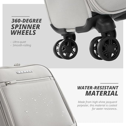 Verage Under Seat Luggage with Wheels, Softside Small Suitcase Spinner Carry On Luggage Bags for Airlines Airplanes Short Trip Men Women (Cloud Gray, 14.5-Inch Plus Underseat)