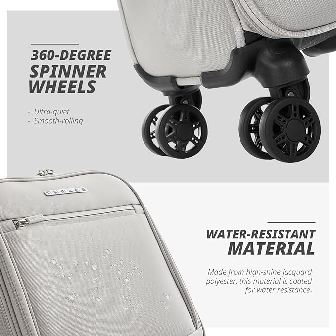 Verage Under Seat Luggage with Wheels, Softside Small Suitcase Spinner Carry On Luggage Bags for Airlines Airplanes Short Trip Men Women (Cloud Gray, 14-Inch Underseat)