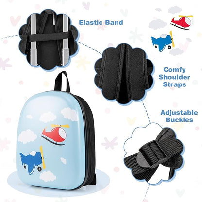 BABY JOY 2 PCS Kids Luggage, 16” Carry-on Hardshell Suitcase with Wheels & Hardside Backpack for Boys Girls, Airline-Approved Toddler Travel Luggage Set (Little Car)