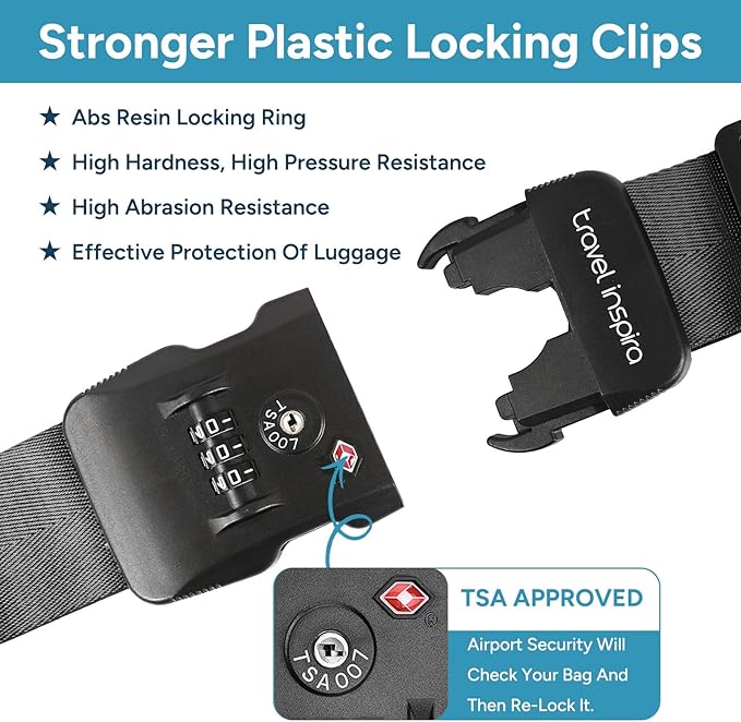 Travel Inspira TSA Lock Luggage Straps for Suitcases | Anti-Burst Protection, High Visibility Color, Easy Identification | Adjustable Heavy-Duty Belt for 20-32 Inch Suitcases