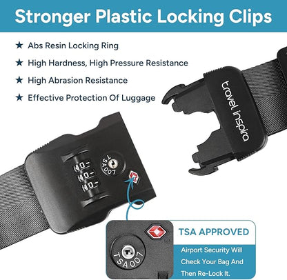 Travel Inspira TSA Lock Luggage Straps for Suitcases | Anti-Burst Protection, High Visibility Color, Easy Identification | Adjustable Heavy-Duty Belt for 20-32 Inch Suitcases
