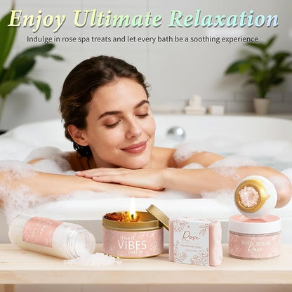 Spa Gifts for Women Bath Gift Set, Rose Relaxing Spa Gift Baskets Home Bath Set Self Care Kit Care Package Thank You Christmas Birthday Gifts for Women Mom Her Friends Sister Teen Girl Wife Grandma