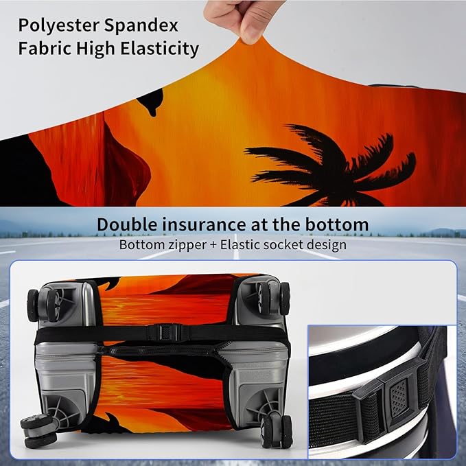 Suitcase Cover for Luggage 18-21 Inch, Washable Elastic Anti-Scratch Luggage Protector, Durable Zipper Baggage Cover with Handle Wrap, Travel Accessories for Suitcase, A Palm Tree and a Dolphin
