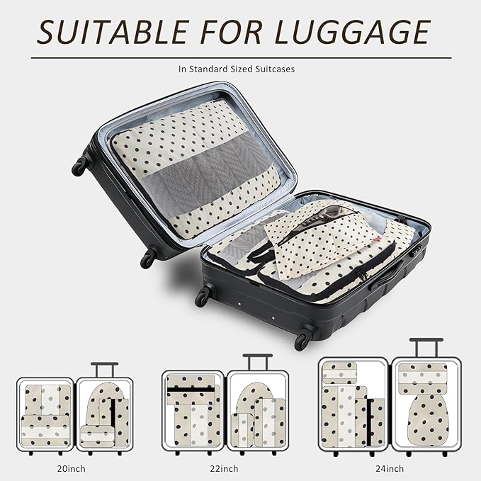 U+U 5 Set Packing Cubes for Travel Essentials Ultralight Luggage Packing Organizers with Laundry Bag and Shoe Bag for Vacation, Business Trip and Camping (Polka Dot)