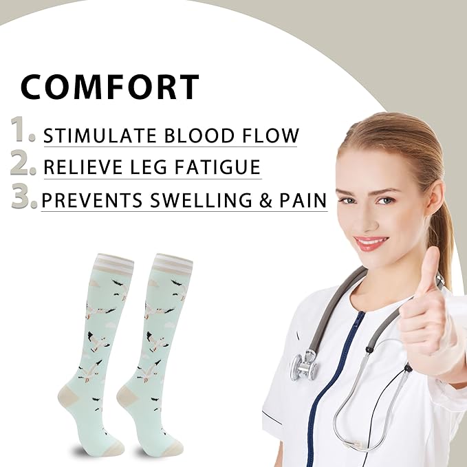 fenglaoda Compression Socks Women Men 6 Pairs, Knee High Best Support Circulation Socks for Running, Travel, Flight, Nurse