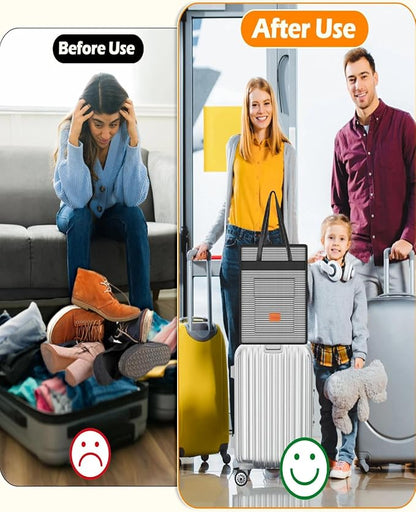 Yotako Shoe Bag for Travel with Leathers Handle-Portable Shoe Organizer with Pockets,3 in 1 Hanging Luggage Shoe Storage Bag,Travel Shoe Bag for Women Men Fit 6 PCS Shoes,Stripe