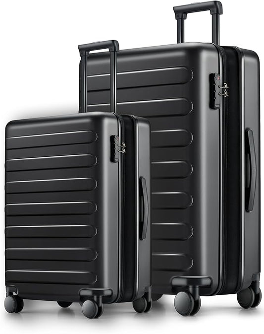 NINETYGO Luggage Sets 2 Piece, Carry On Luggage Airline Approved, Large Checked Luggage with Smooth Spinner Wheels, Expandable, Hard Shell PC Suitcase Sets, TSA Approved, 20in/28in (Black, Rhine Max)