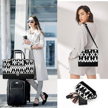 Weekender Bag for Women, Travel Duffel Bag Carry On Overnight Bag with Shoe Compartment Large Nylon Travel Weekend Tote Bag