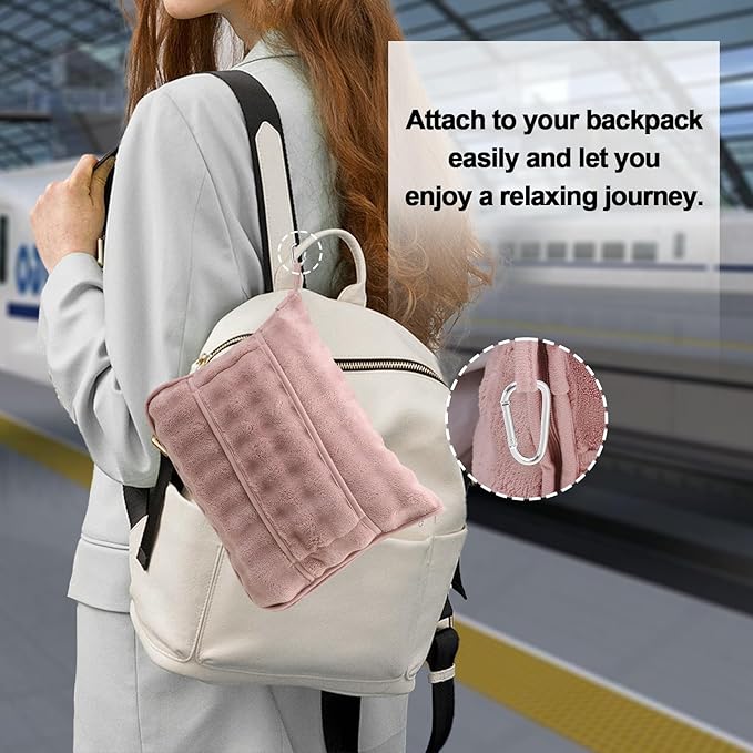 SOCHOW Travel Blanket for Airplane Train and Car, Soft Travel Blanket or Pillow 2 in 1 Compact with Portable Bag Pillowcase, Flight Blanket with Luggage Sleeve and Backpack Clip, Dusty Pink