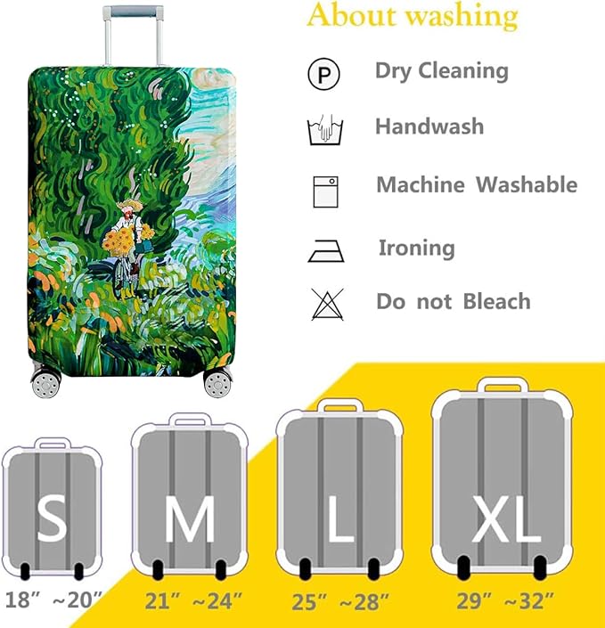 fancyfree Luggage Cover Washable Suitcase Protector Anti-scratch Suitcase cover (Cypress Painting, S(18"-21" luggage))