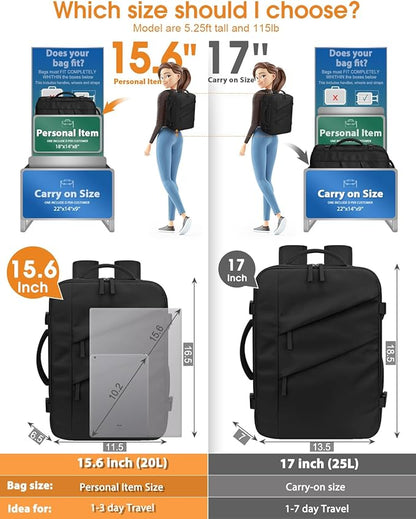 Capolo Travel Backpack for Women Men Waterproof Laptop Backpack Flight Approved Personal Item Backpack Overnight Weekender Bag College Bookbag for Business, Work, Traveling Fits 15.6 '' Laptop,Black