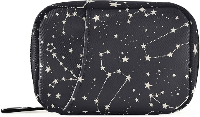 Black Stars Pill Organizer Box Case Container Holder 7 Days Weekly Travel Cute Vitamin Dispenser Sorter Planner Storage Small Compact Men Women