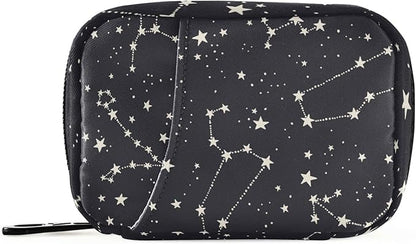 Black Stars Pill Organizer Box Case Container Holder 7 Days Weekly Travel Cute Vitamin Dispenser Sorter Planner Storage Small Compact Men Women