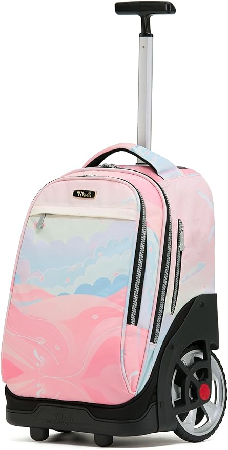 NEW TILAMI 19 inch Rolling Backpack Teens Rolling Backpack Cute Wheeled Laptop Backpack Bookbag Roller Travel Bag College,Pink