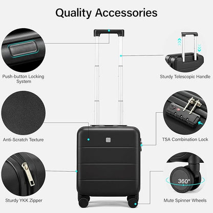 Hanke 16 Inch Underseat Carry On Luggage with Wheels Hard Shell Mini Small Suitcases Carry On Bag for Airline Approved TSA Luggage Lightweight Travel Suitcase(Black)