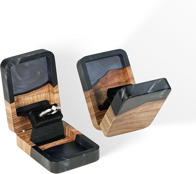 RWA Slim Engagement Ring Box for Proposal – Unique Wedding Ring Holder & Jewelry Display Case – Travel Jewelry Organizer, Ring Bearer Box, Proposal Gift, Wedding Ring Box for Ceremony, FLIP, black
