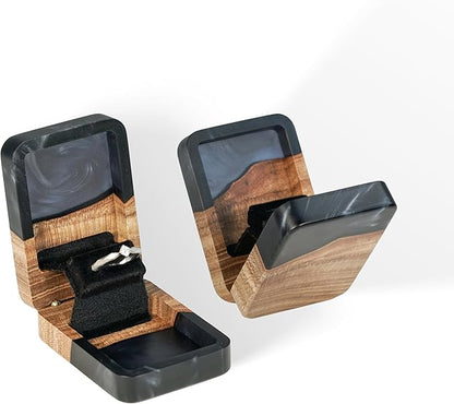 RWA Slim Engagement Ring Box for Proposal – Unique Wedding Ring Holder & Jewelry Display Case – Travel Jewelry Organizer, Ring Bearer Box, Proposal Gift, Wedding Ring Box for Ceremony, FLIP, black