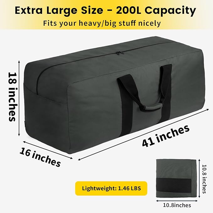 Vorspack Extra Large Duffle Bag for Travel - 200L Duffel Bag for Men Gear Bag for Storage Foldable Weekender Bag for Overnight Camping - Grey