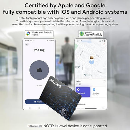 ATUVOS Dual System Air Card Tag Pro 2 Pack, Rechargeable Wallet Tracker Work with Android Google Find Hub or iOS Apple Find My APP (Huawei not Supported), Smart Finder Locator for Wallet/Luggage/Bag
