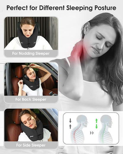 jiaao Memory Foam Travel Neck Pillow for Airplane- 360° Ergonomic Head and Neck Support for Flight, Car, Train, Bus - Soft Travel Pillow for Side & Back Sleepers with Travel Pouch（Black）