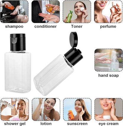QTLCOHD 120 Pack 1 Oz Plastic Refillable Bottles with Flip Cap, Clear Empty Hand Sanitizer Bottles, Portable Reusable Containers with Lids for Shampoo,Body Soap,Toner and Lotion
