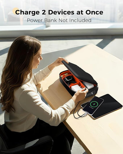 MATEIN Charger Cord Organizer with USB-C & USB-A Ports, Hardshell Cable Organizer Bag Cord Storage for Travel, Water Resistant 2-in-1 Electronics Case for Tech Accessories and Cosmetics, Black