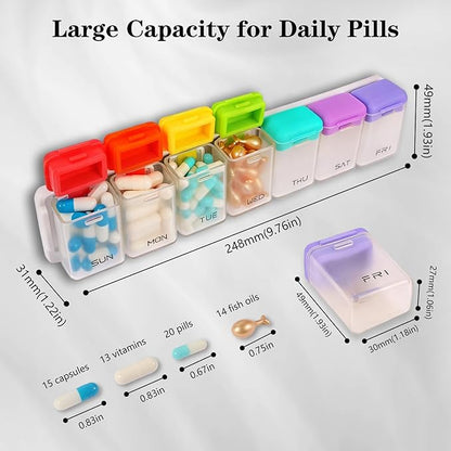 Weekly Pill Organizer Magnetic Large Travel Pill Case, Week Once Daily Medication Dispenser Medicine Container Holder for Supplement Box 7 Day 1 Time a Day (White)