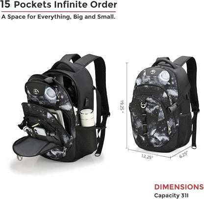 Swissdigital Laptop Backpack with USB Charging Port, Travel Backpack Fits 15.6 inches Computer, 31L Backpack for Men, Starry Sky | SD803-98