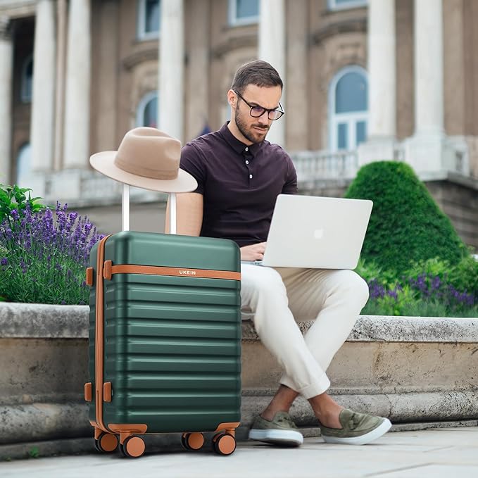 UKEIN Luggage Sets 3 Piece, PC Hardside Carry On Luggage 28Inch With Spinner Wheels with TSA Lock, Carry On Suitcase Set With Travel Backpack for Men (Green, 3 piece set (28inch))