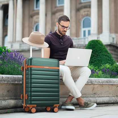 UKEIN Luggage Sets 3 Piece, PC Hardside Carry On Luggage 28Inch With Spinner Wheels with TSA Lock, Carry On Suitcase Set With Travel Backpack for Men (Green, 3 piece set (28inch))