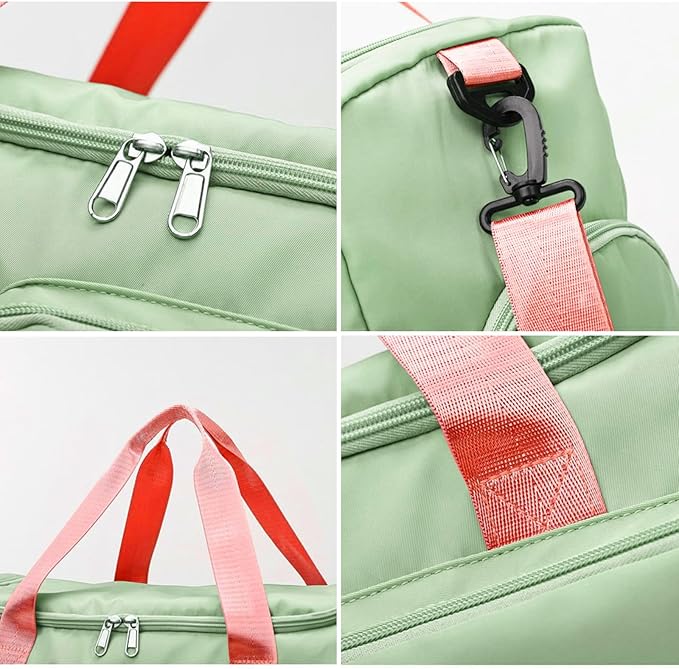 Travel Duffel Bag with Shoes Compartment Sports Gym Bag with Dry Wet Separated Pocket for Men and Women, Overnight Bag Weekender Bag Training Handbag Yoga Bag - Bright Green Pink