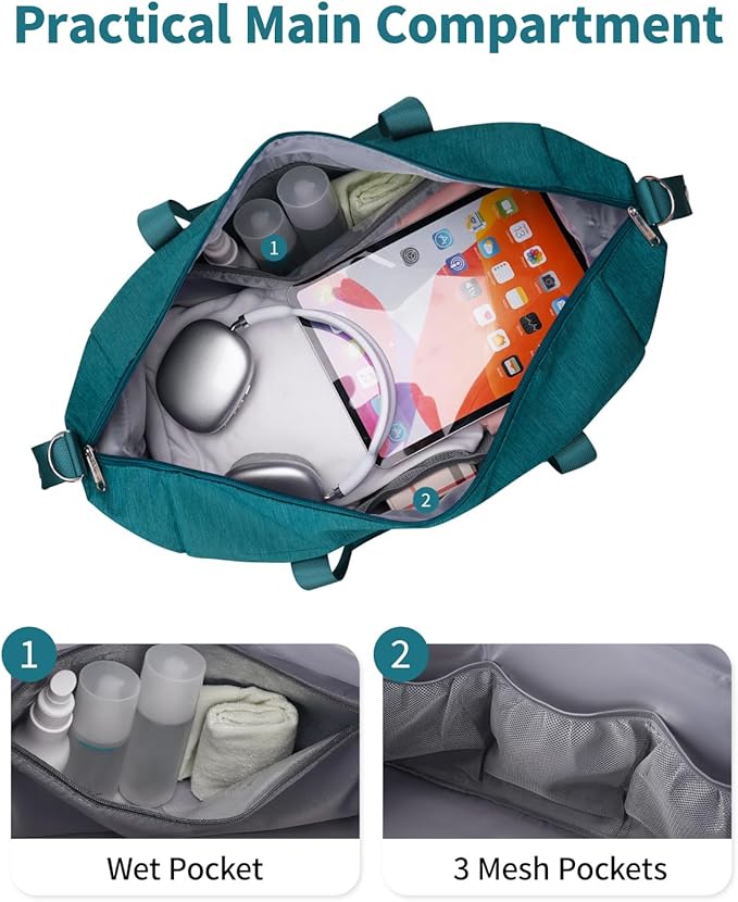 Narwey For Spirit Airlines Personal Item Bag 18x14x8 Travel Duffel Bag Carry on Bag Underseat for Airplane with Wet Pocket Small Gym Bag Weekender Overnight for Women and Men (Teal)