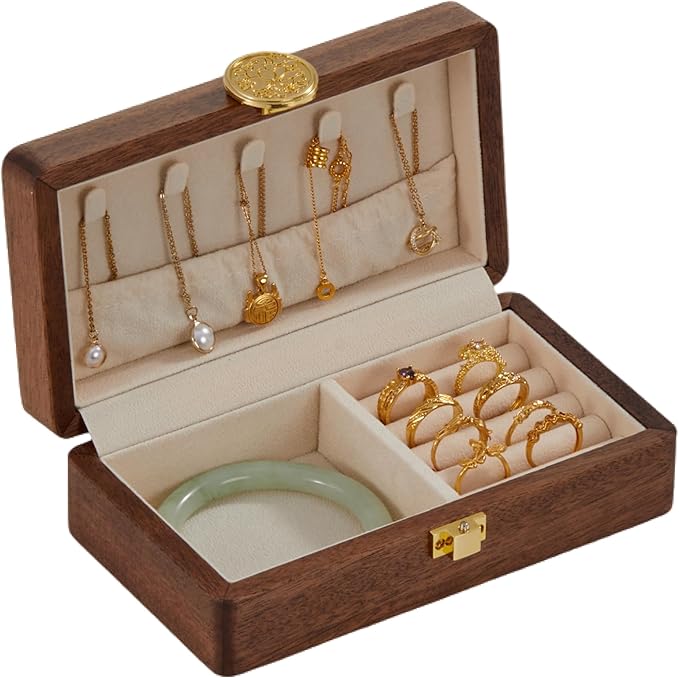 Travel Jewelry Case Wood Small Jewelry Box for Women Wood Jewelry Organizer Storage Holder For Earrings Rings Necklaces Velvet Wooden Jewelry Box With Lock