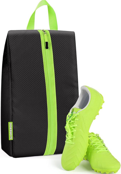 Smell Proof Shoe Bags for Travel-Soccer Cleat Bag Smell Proof with Active Carbon Fabric | Odor-Absorbing Water-Resistant Track Shoe bags for Sports (Black with Green, UP TO US14)