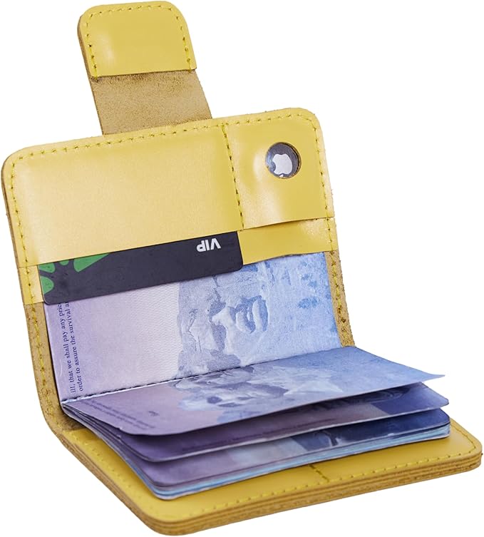 Passport Case for Travel - AirTag Passport Holder Compatible with Airtag Passports Cover with Card Slots & Note Compartment, Magnetic Closure, Genuine Leather, Classic Yellow