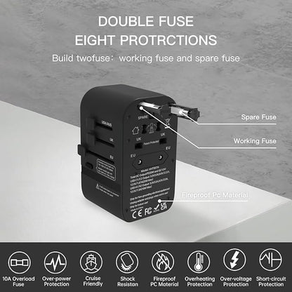 Voltage Converter Universal Travel Adapter, PD20W International Power Adapter,Fast Charging Travel Charger, All in One Worldwide Travel Plug Adapter, Outlet Adapter for EU UK USA AU, Black