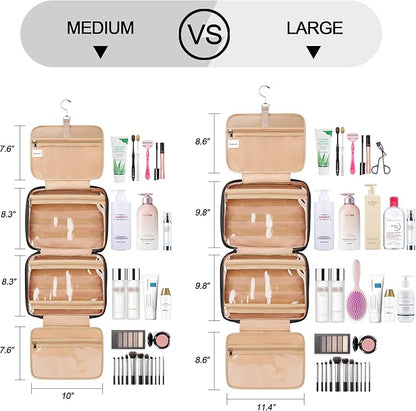 Travel Hanging Toiletry Bag for Women and Men, with 8 Leak Proofing Silicone Bottle Covers, Waterproof Makeup Accessories, Cosmetic Essentials, Cruise Ship Toiletries Bag with Jewelry Organizer, Black